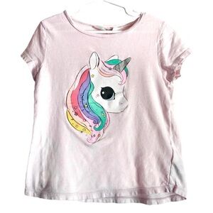 H&M Rainbow Unicorn Short Sleeve Shirt Pale Pink Girl’s Size 6-8 Years